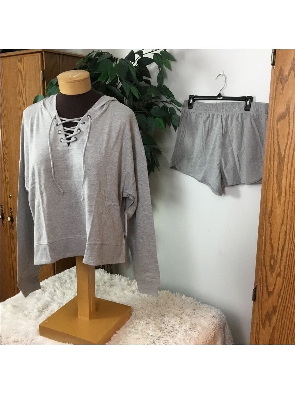 SO Gray XL lace up hoodie and high rise dolphin shorts both NWT
